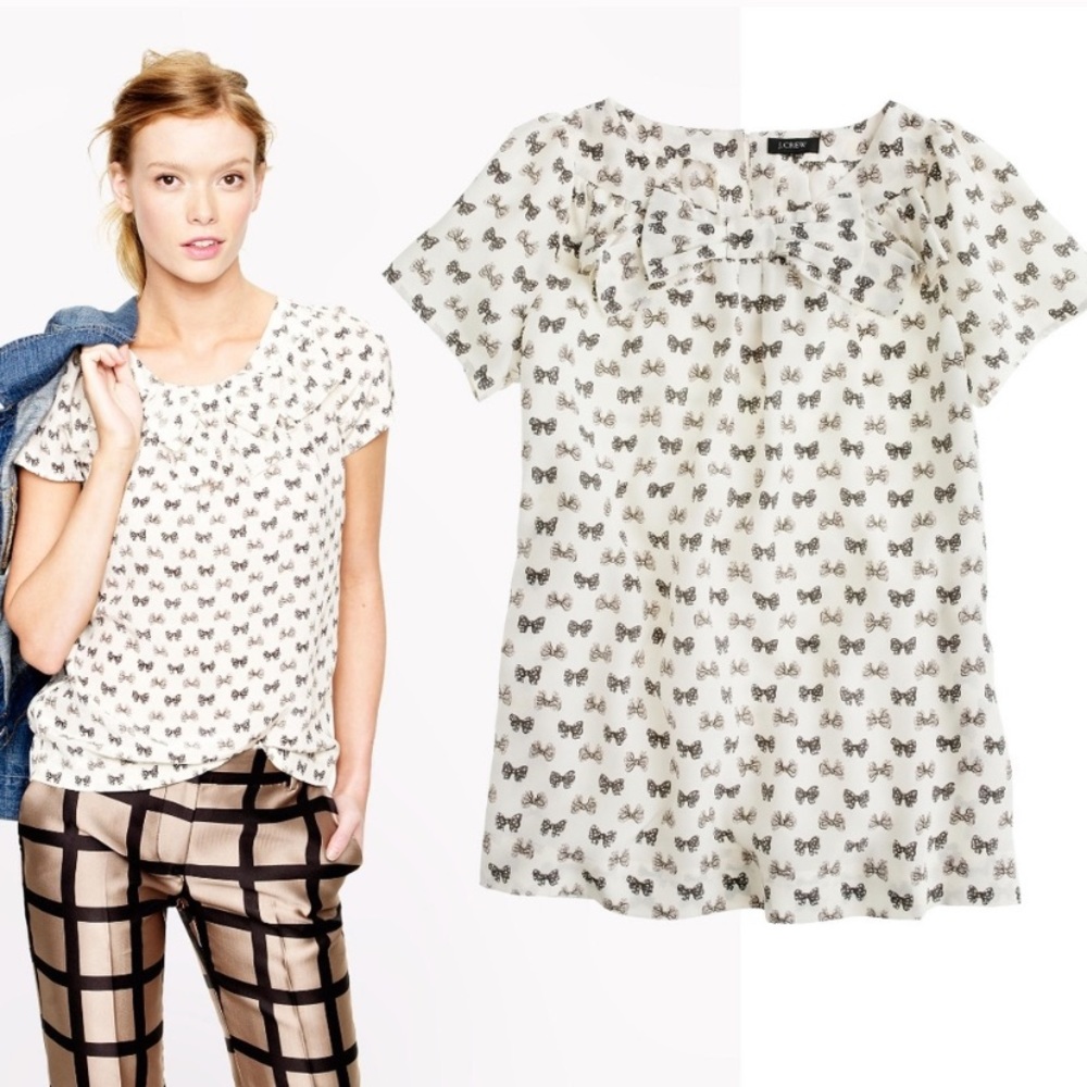 J.Crew Silk Bowneck Top Bow Design